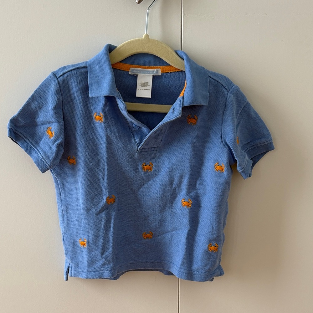 Janie and Jack Blue Kids Polo Shirt with Orange Crabs